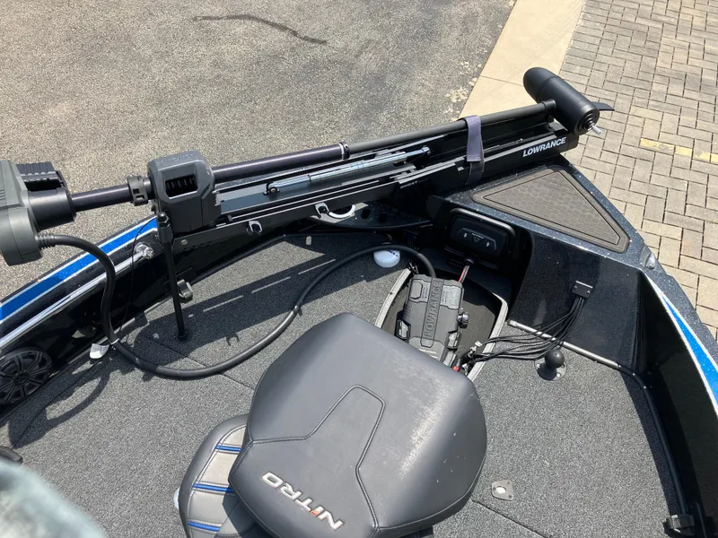 Slide: The Image of 2024 Nitro ZV20 Pro boat deck with Lowrance equipment and Nitro-branded seat. - 7