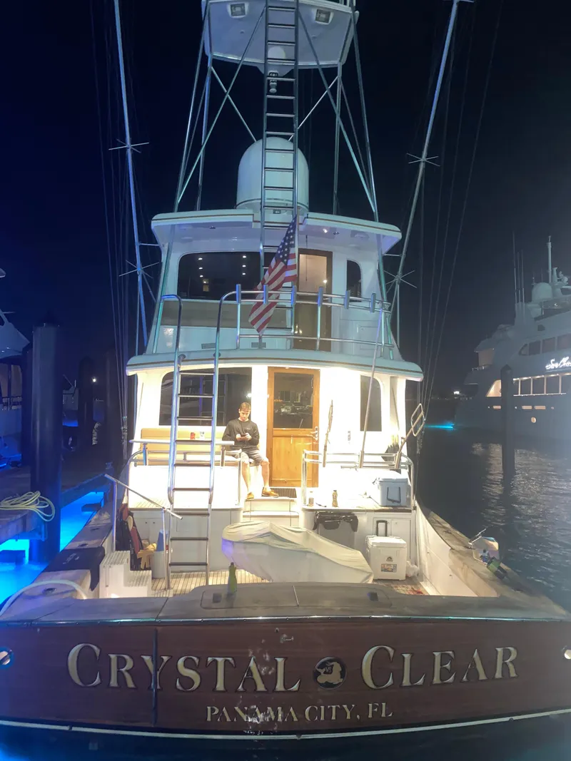 Slide: The Image of Buddy Davis 78 yacht, "Crystal Clear," docked at night in Panama City, FL. - 25