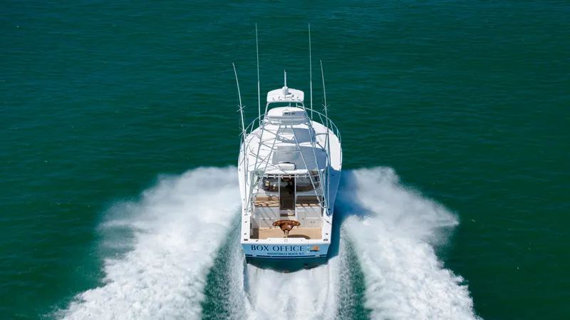 Slide: The Image of 2019 Albemarle 410 Express Fisherman cruising on open water. - 19