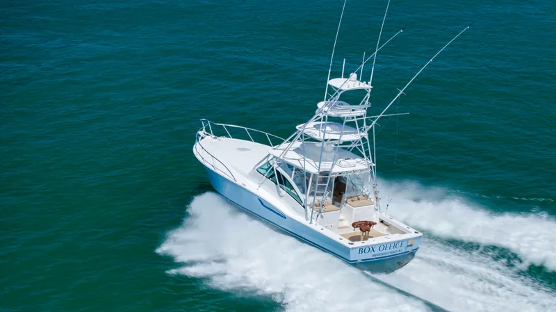 Slide: The Image of 2019 Albemarle 410 Express Fisherman cruising on open water. - 21