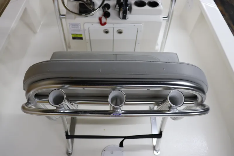 Slide: The Image of 2023 May-Craft 2200 Bay boat interior with rod holders and console. - 15