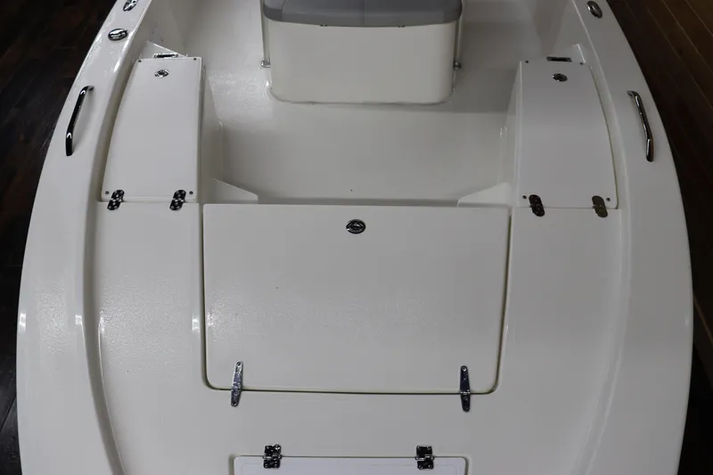 Slide: The Image of 2023 May-Craft 2200 Bay boat deck with storage compartments. - 9