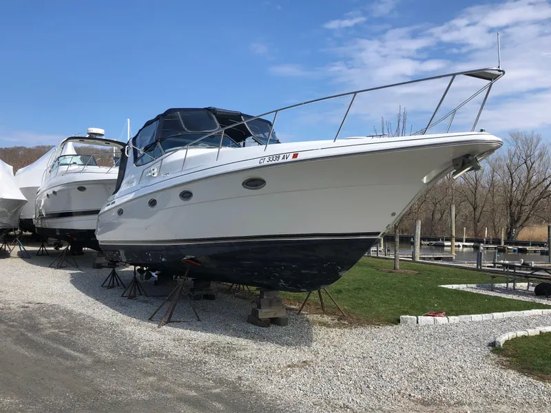 Slide: The Image of 2000 Cruisers Yachts 3375 Express on dry dock, ready for maintenance. - 4