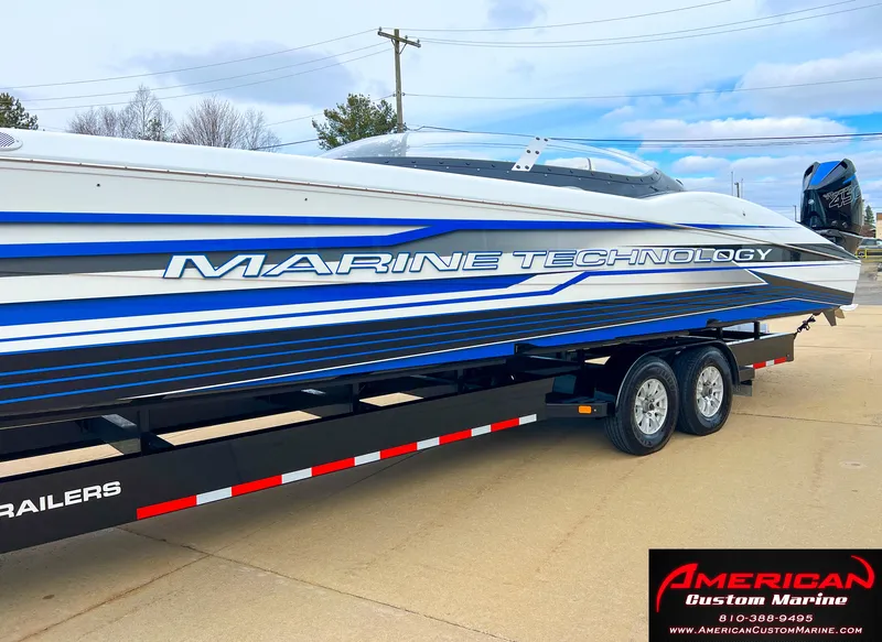 Slide: The Image of MTI 390X 2022 boat on trailer, Marine Technology design. - 15