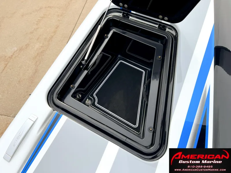 Slide: The Image of MTI 390X 2022 boat hatch with open lid, American Custom Marine. - 45