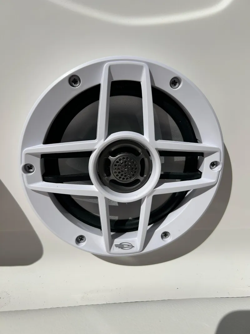Slide: The Image of 2024 Chaparral 21 Ski & Fish boat speaker close-up. - 10