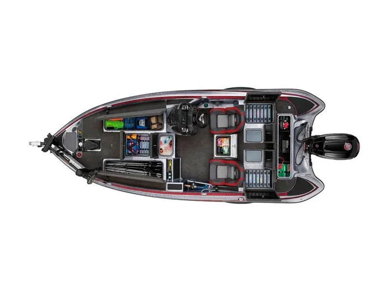 Slide: The Image of 2024 Triton 179 TrX boat interior layout with storage compartments and seating. - 30
