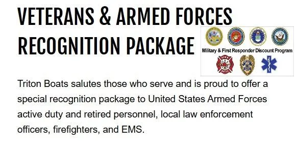 Slide: The Image of Veterans and Armed Forces recognition package by Triton Boats for military and first responders. - 43