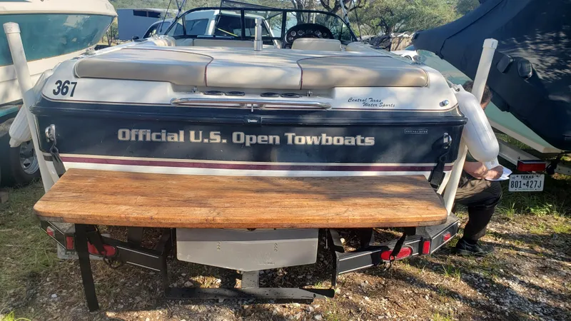 Slide: The Image of 1998 Malibu Sunsetter VLX boat, Official U.S. Open Towboats text on the back. - 6