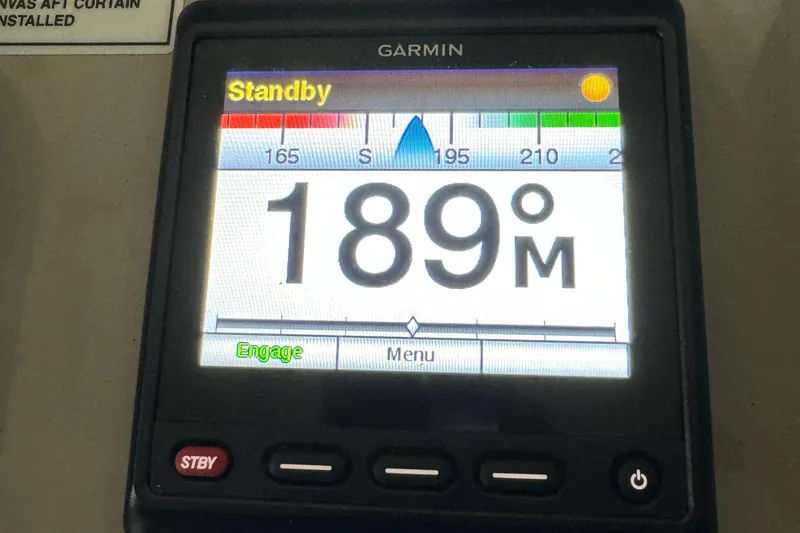 Slide: The Image of Garmin navigation display on 2008 Sea Ray 38 Sundancer showing 189 degrees. - 9