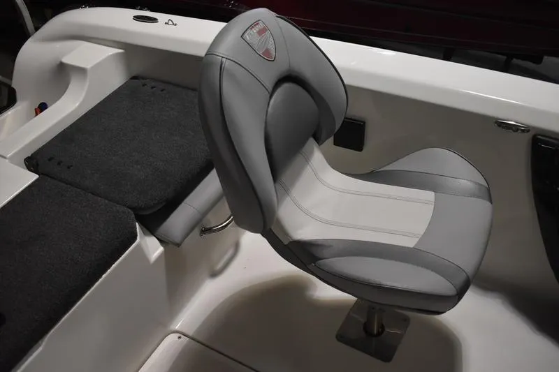 Slide: The Image of 2024 Triton 186 Allure boat seat, featuring gray and white cushioned design for comfort. - 117