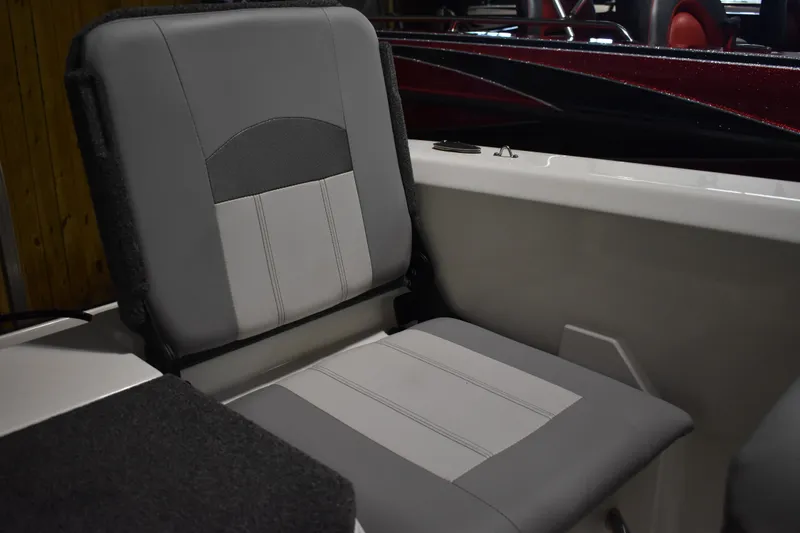 Slide: The Image of 2024 Triton 186 Allure boat seat with gray and black upholstery. - 67