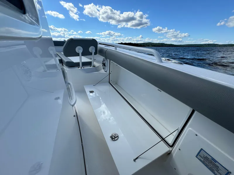 Slide: The Image of 2024 Everglades 273 Center Console boat interior with ocean view. - 16