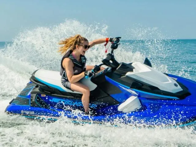 Slide: The Image of 2024 Yamaha Waverunners JetBlaster® in action on the water. - 3
