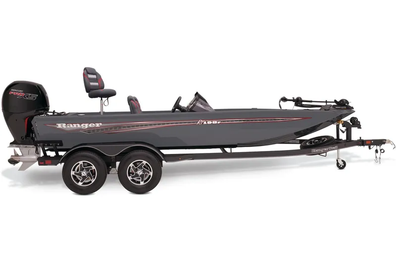 Slide: The Image of 2024 Ranger RT198P boat deck with Humminbird electronics in showroom. - 12