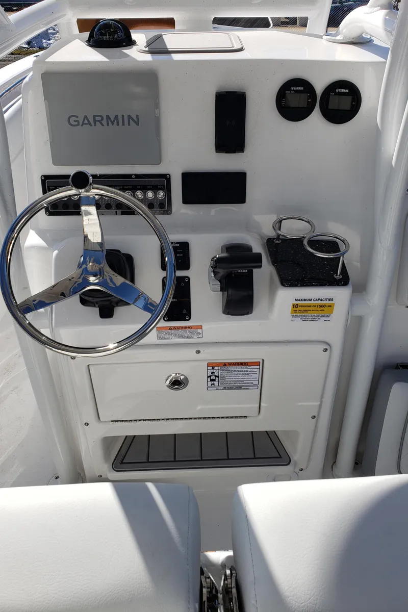 Slide: The Image of 2024 Sea Fox 248 Side Console boat dashboard with Garmin navigation system. - 17
