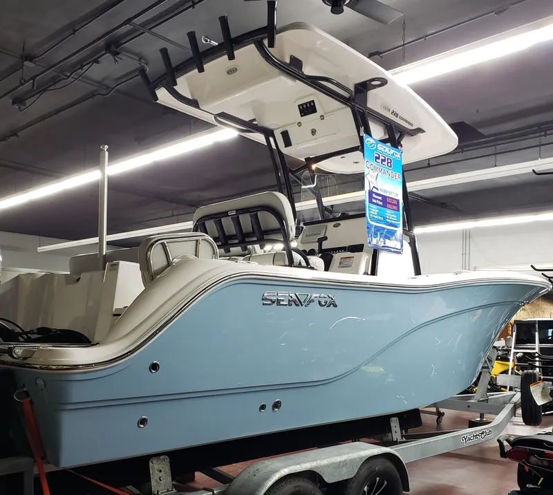 Slide: The Image of 2023 Sea Fox 228 Commander boat on display in showroom. - 3