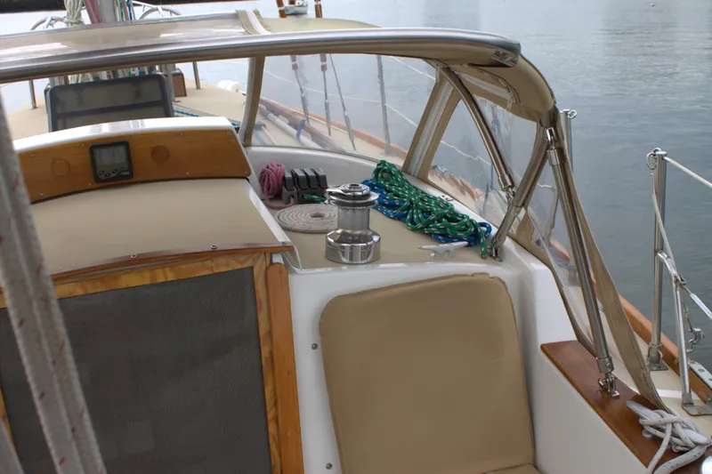 Slide: The Image of 1980 Bristol 35.5 sailboat cockpit with winches and navigation equipment. - 4