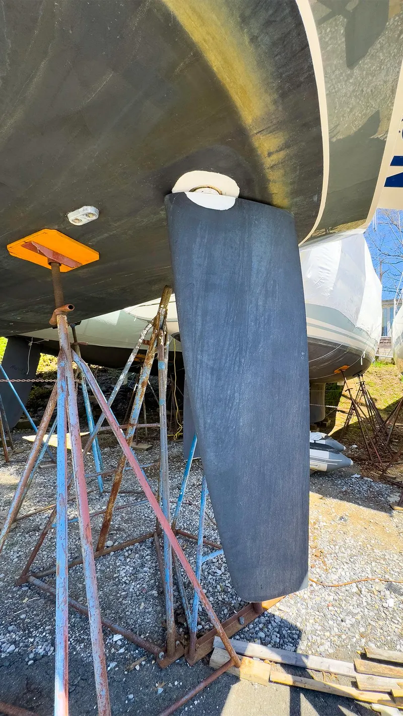 Slide: The Image of Alt text: 2014 Hanse 445 sailboat on stands for maintenance. - 19