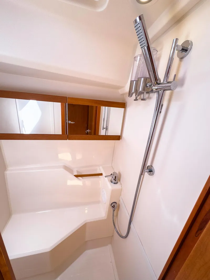 Slide: The Image of Modern bathroom in 2014 Hanse 445 yacht with sleek shower and mirror. - 40