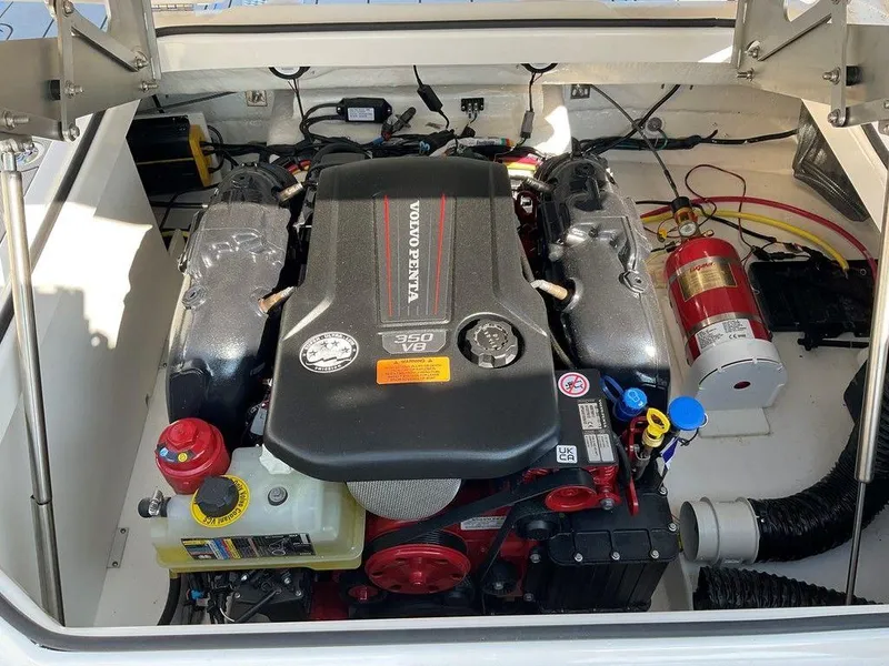 Slide: The Image of 2024 Chaparral 267 SSX engine compartment with Volvo Penta V8 engine. - 40