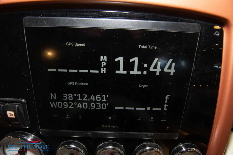 Slide: The Image of Garmin GPS display on 2024 Capoforte SX280I boat showing speed, time, and coordinates. - 29