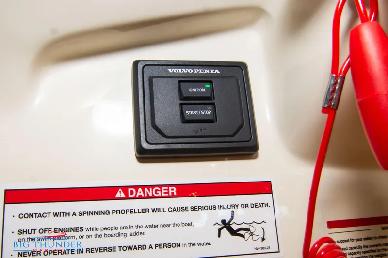 Slide: The Image of Control panel and safety warning on 2024 Capoforte SX280I boat. - 41