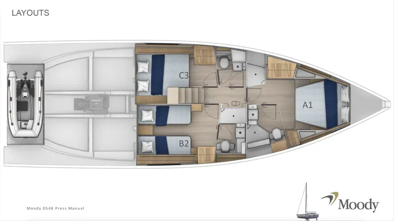 Slide: The Image of Man handling dinghy on 2026 Moody 48 deck saloon yacht platform. - 20