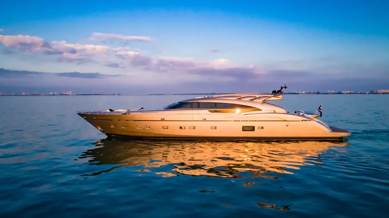 Slide: The Image of Luxurious 2010 AB 118 yacht cruising on calm waters at sunset. - 21