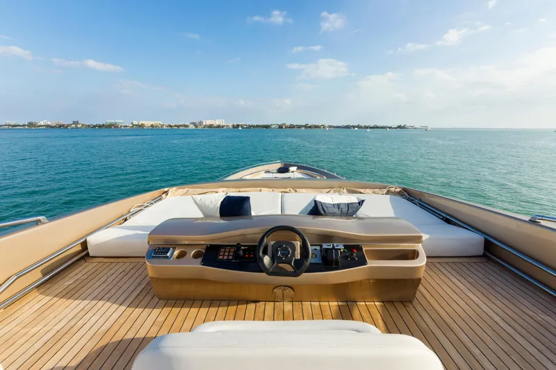 Slide: The Image of Luxurious AB 118 yacht deck with steering, ocean view, and comfortable seating, 2010 model. - 34