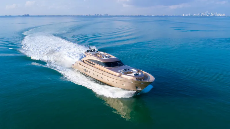 Slide: The Image of Luxurious AB 118 yacht cruising on clear blue waters, 2010 model. - 7