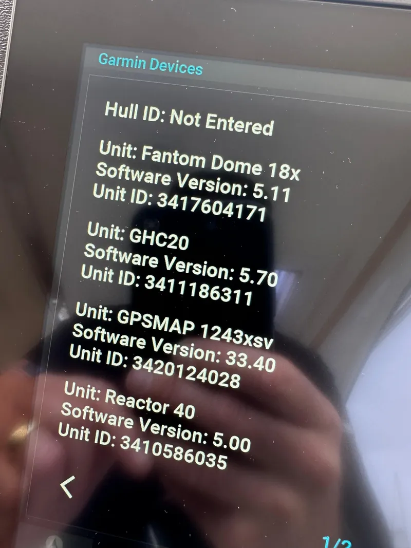 Slide: The Image of Garmin device screen showing software versions and unit IDs on Marlow Pilot 31, 2016 model. - 19