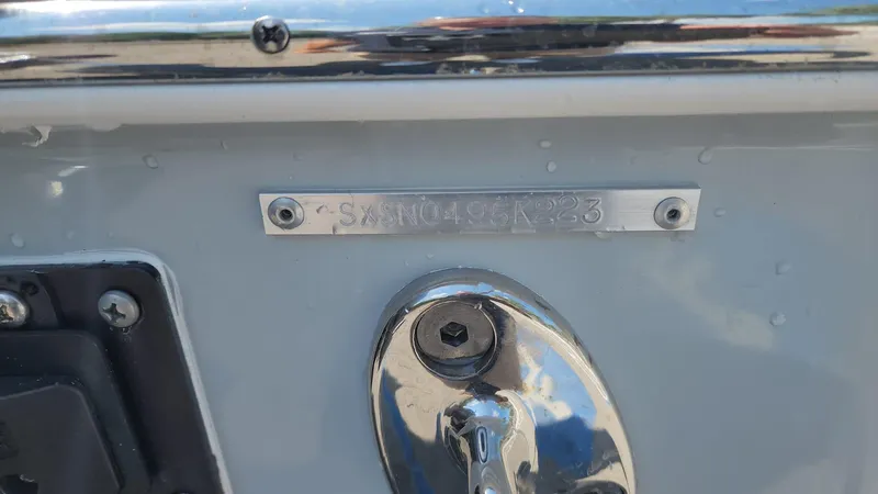 Slide: The Image of 2023 Sea Hunt Gamefish 27 boat identification plate and hardware. - 36