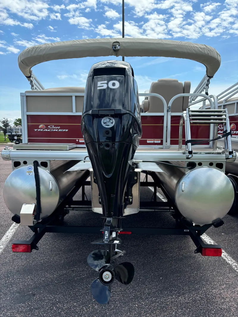 Slide: The Image of 2024 Sun Tracker Bass Buggy 16 XL Select pontoon boat with 50 HP outboard motor. - 5