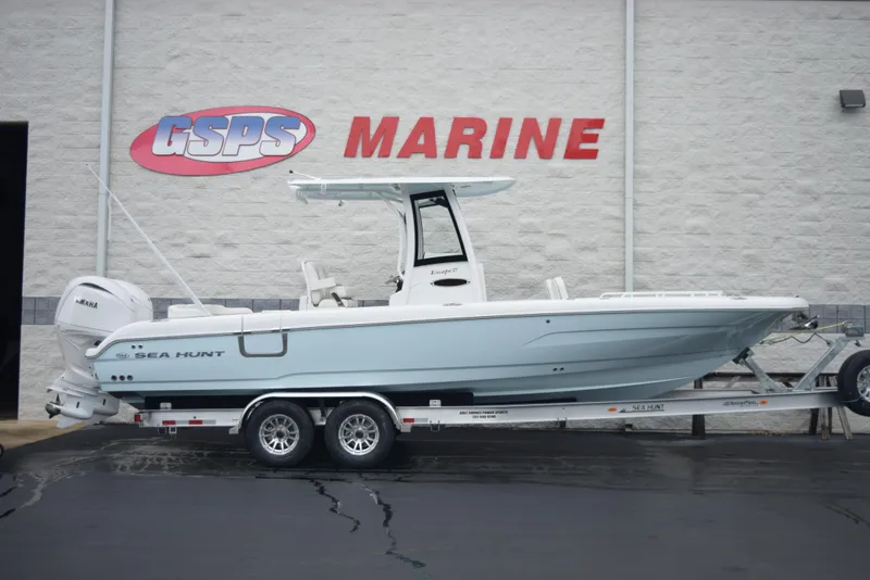Slide: The Image of 2024 Sea Hunt Escape 27 boat on trailer at GSPS Marine. - 1