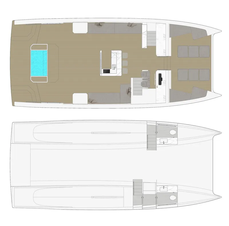 Slide: The Image of Top view layout of 2024 Catamaran Diamond Yachts P55 Power Catamaran. - 11