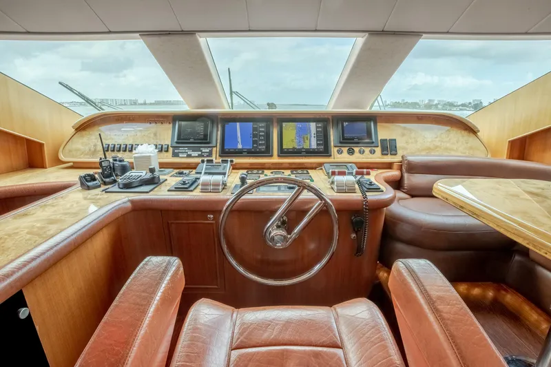 Slide: The Image of Luxurious helm of a 2005 Horizon 94 Motoryacht with advanced navigation systems. - 21
