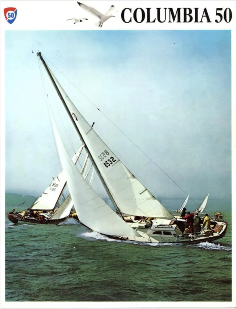 Slide: The Image of 1967 Columbia Yacht 50 sailing on open water. - 63