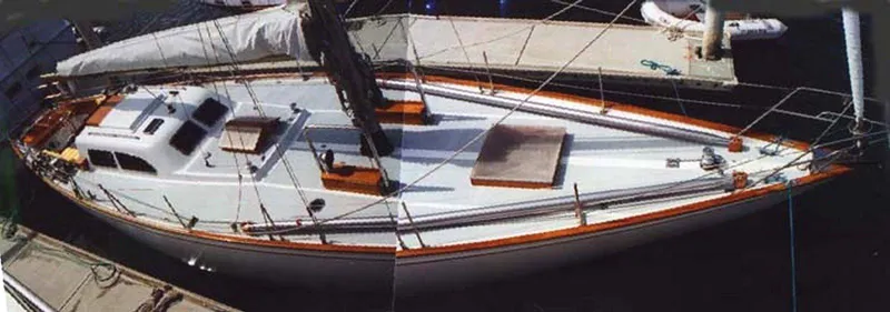 Slide: The Image of 1967 Columbia Yacht 50 docked, aerial view. - 8