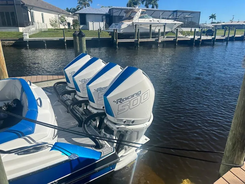 Slide: The Image of 2024 Nor-Tech 400 Supersport with triple Mercury Racing 500 engines docked. - 30