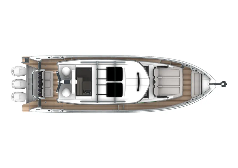 Slide: The Image of 2025 Wellcraft 38 Explorer boat, top view, showcasing sleek design and spacious layout. - 10