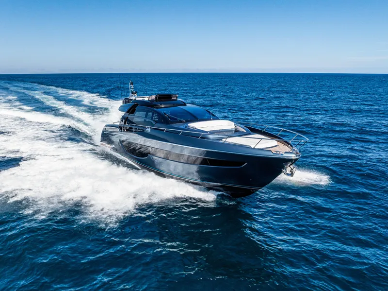 Slide: The Image of Luxury Riva 76' Perseo Super yacht cruising on open sea, 2025 model. - 3