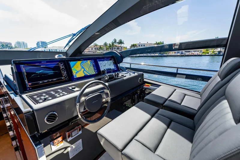 Slide: The Image of Helm of 2025 Riva 76' Perseo Super yacht with advanced navigation displays. - 40