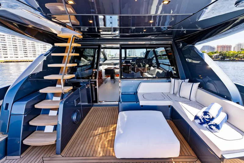 Slide: The Image of Luxurious 2025 Riva 76' Perseo Super yacht interior with modern seating and elegant design. - 47