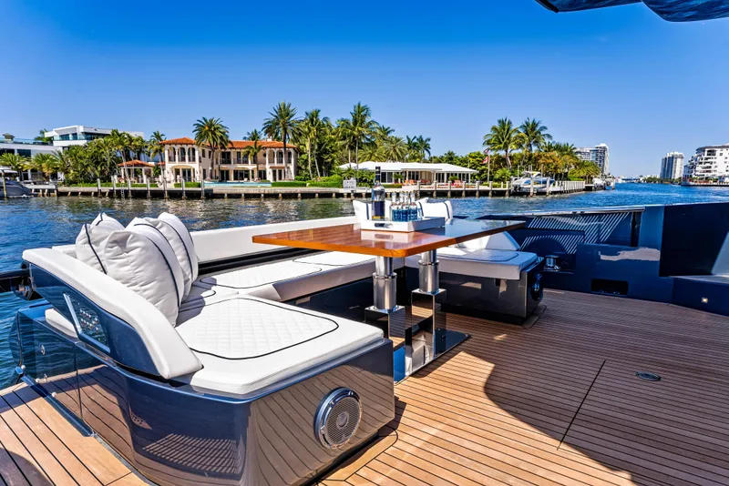 Slide: The Image of Luxurious deck of 2025 Riva 76' Perseo Super yacht with waterfront view. - 48