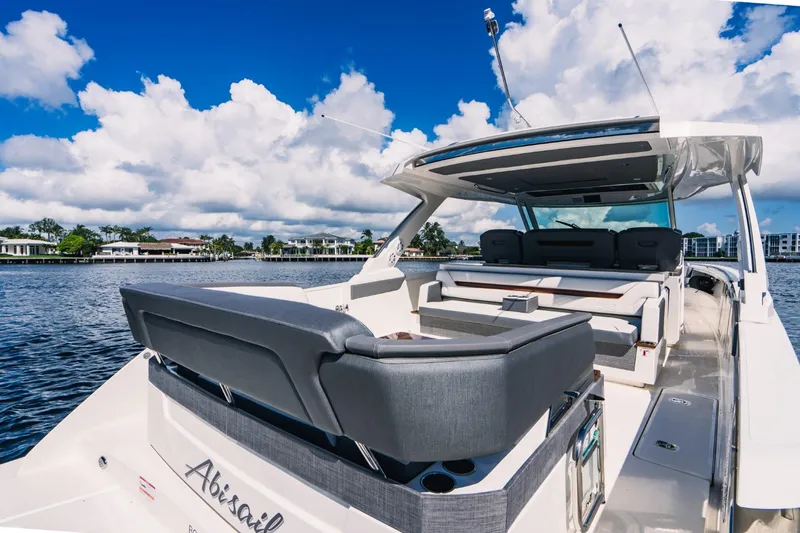 Slide: The Image of 2021 Tiara Sport 43 LS luxury yacht on a sunny day. - 19