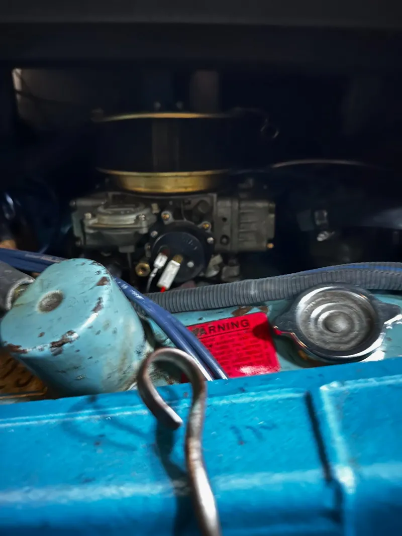 Slide: The Image of Engine of 1975 Marinette 32' Cruiser with visible components and wiring. - 16