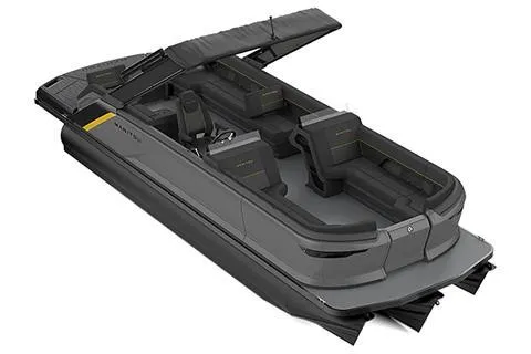 Slide: The Image of 2024 Manitou 24 Explore pontoon boat with sleek design and spacious seating. - 1