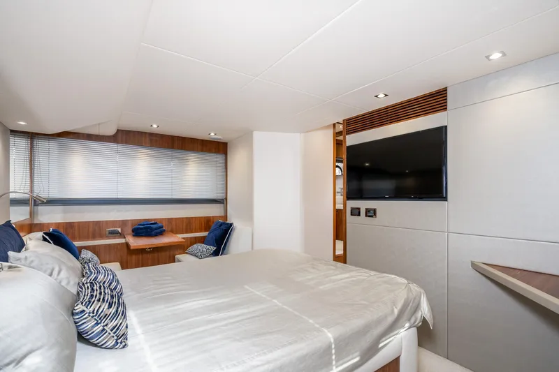 Slide: The Image of Luxurious bedroom interior of 2017 Sunseeker Manhattan 52 yacht with modern decor. - 28