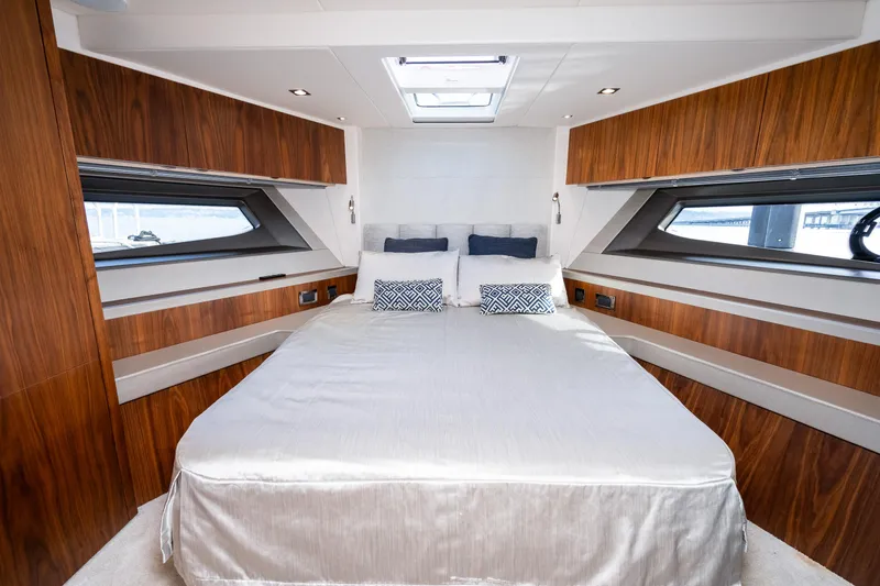 Slide: The Image of Luxurious bedroom interior of 2017 Sunseeker Manhattan 52 yacht with modern design. - 45